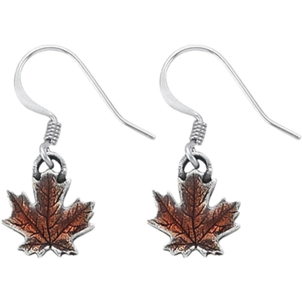 Mini Maple Leaf Fall/Autumn Pewter Wire Earrings, 1/2”, Surgical Stainless Steel